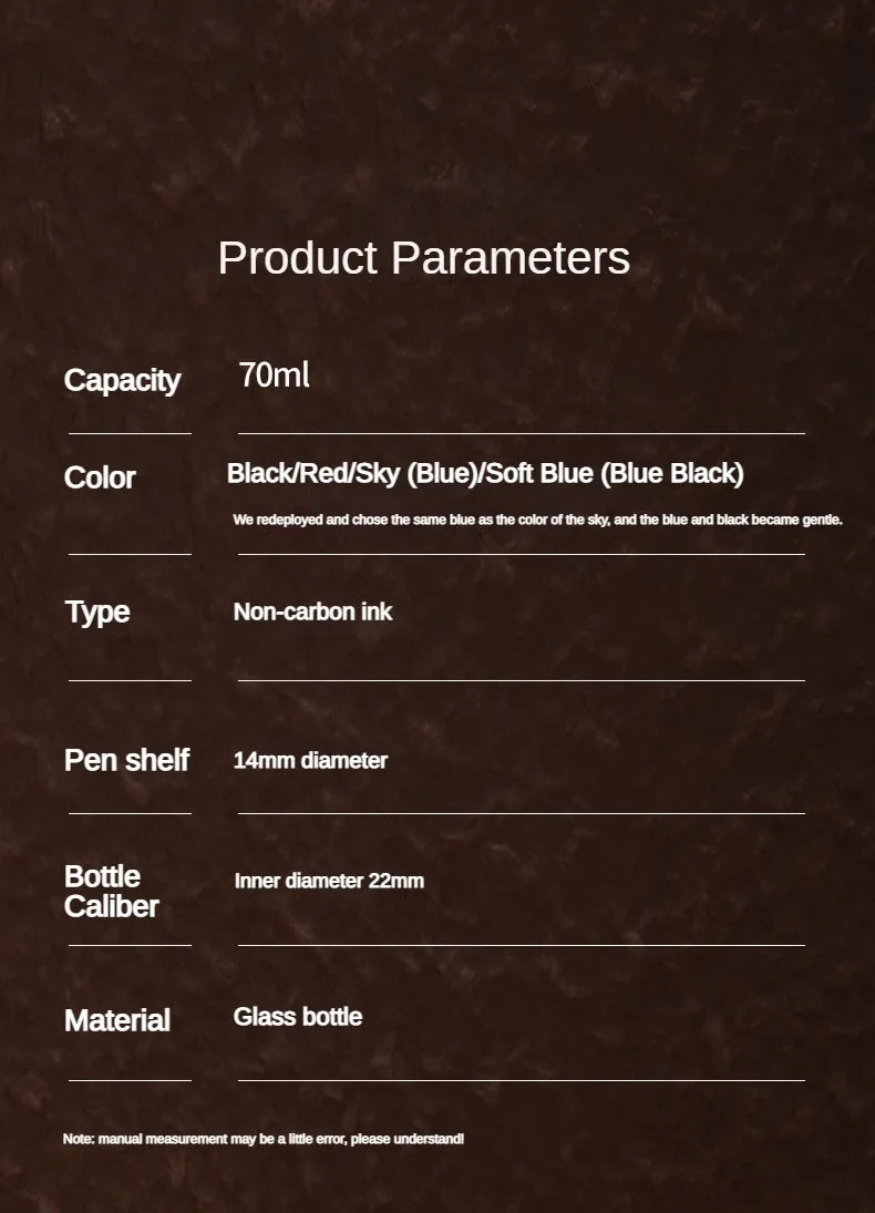 Tinta Premium Hongdian de 70ml – Tinta Sin Carbono de Alta Fluidez para Caligrafía y Pluma Fuente
